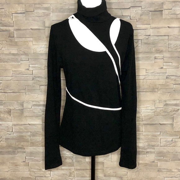 PattyBoutik Sweaters - PattyBoutik black and white cutout knit turtleneck